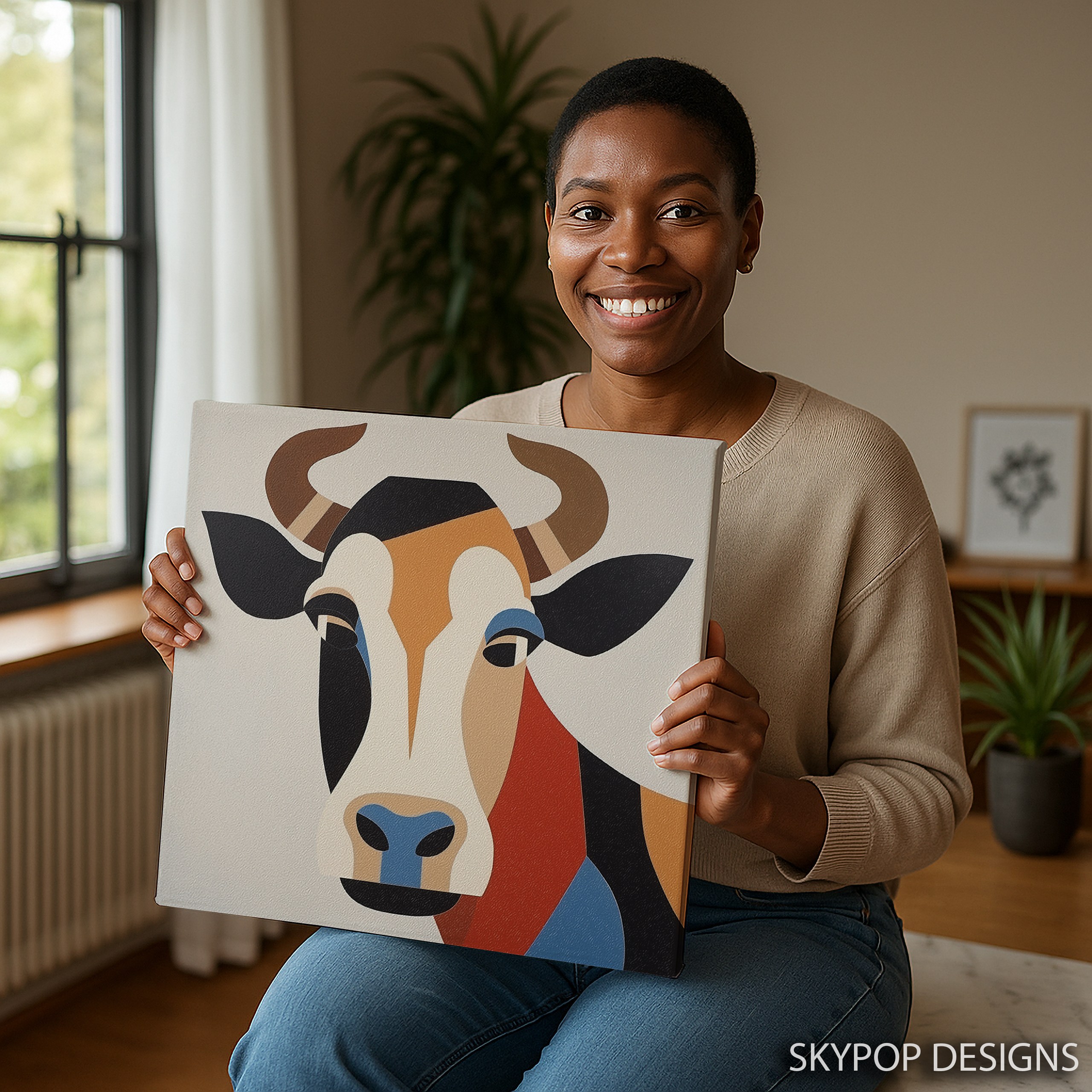 3.jpg Geometric Cow Art