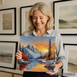 Snowy Mountain Sunset Art