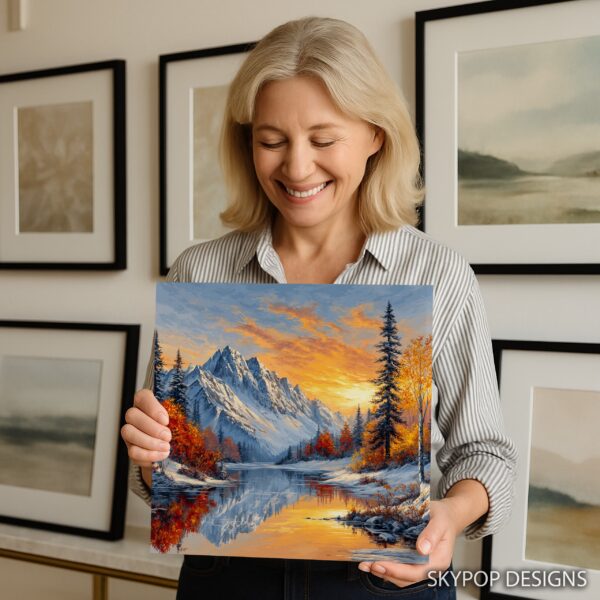 Snowy Mountain Sunset Art