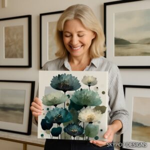 Teal Poppy Flower Art
