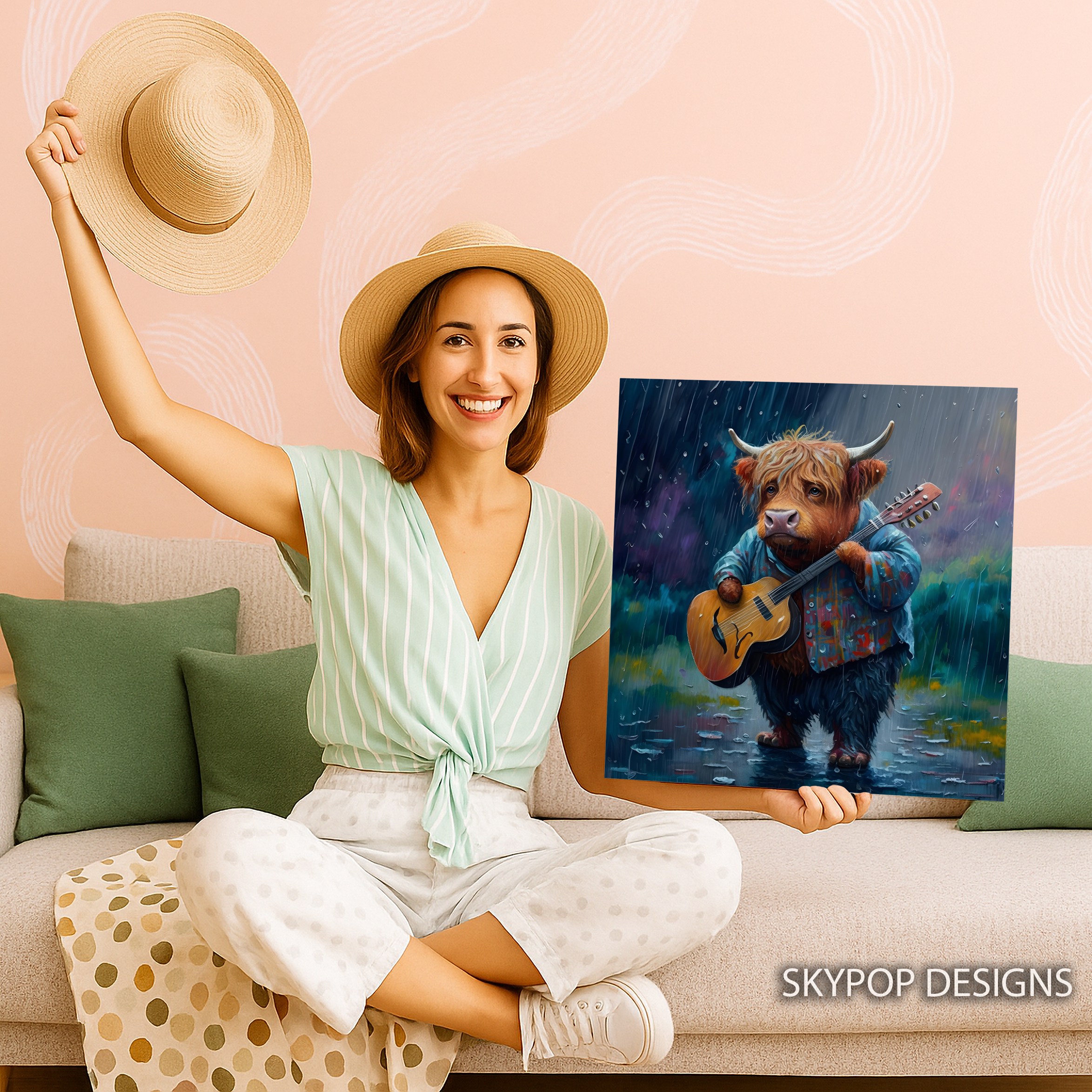 3.jpg Highland Cow Guitarist Art