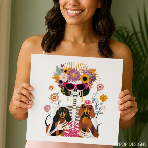 Dachshund Floral Skeleton Art