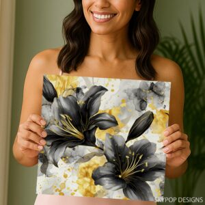 Elegant Black and Gold Lily Art