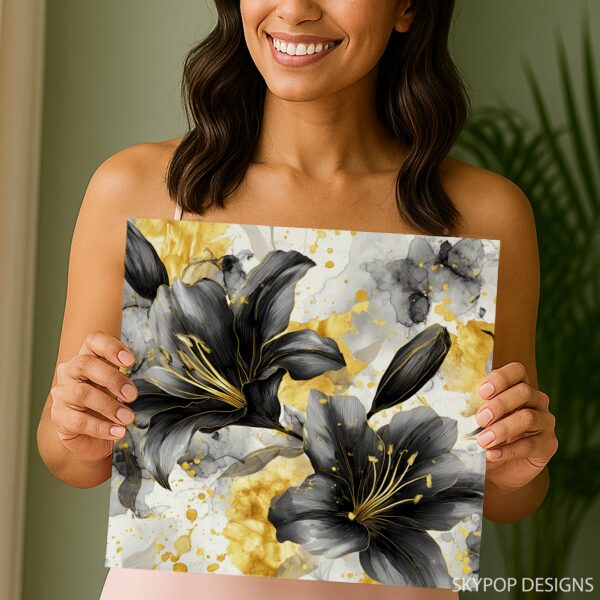 Elegant Black and Gold Lily Art