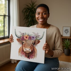 Highland Cow Floral Crown Art