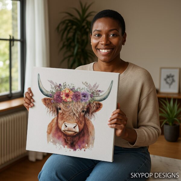 Highland Cow Floral Crown Art