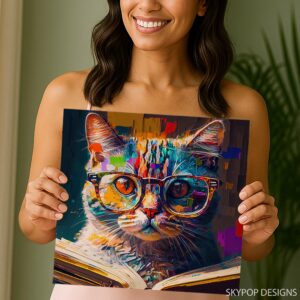 Colorful Cat Reading Art