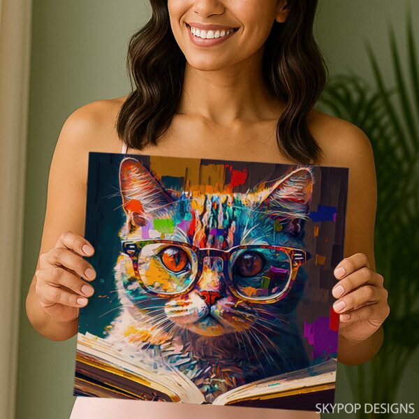 Colorful Cat Reading Art