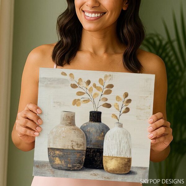 Golden Leaf Vase Trio Art