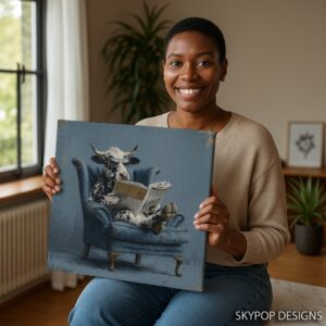 Cow Reading Newspaper Art