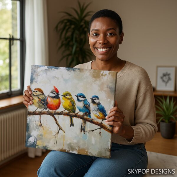 Colorful Birds on Branch Art