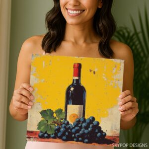 Wine Bottle and Grapes Art