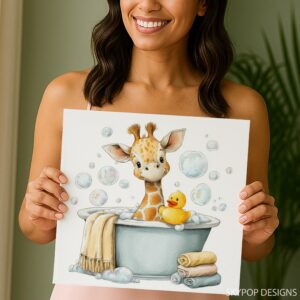 Giraffe Bath Time Art