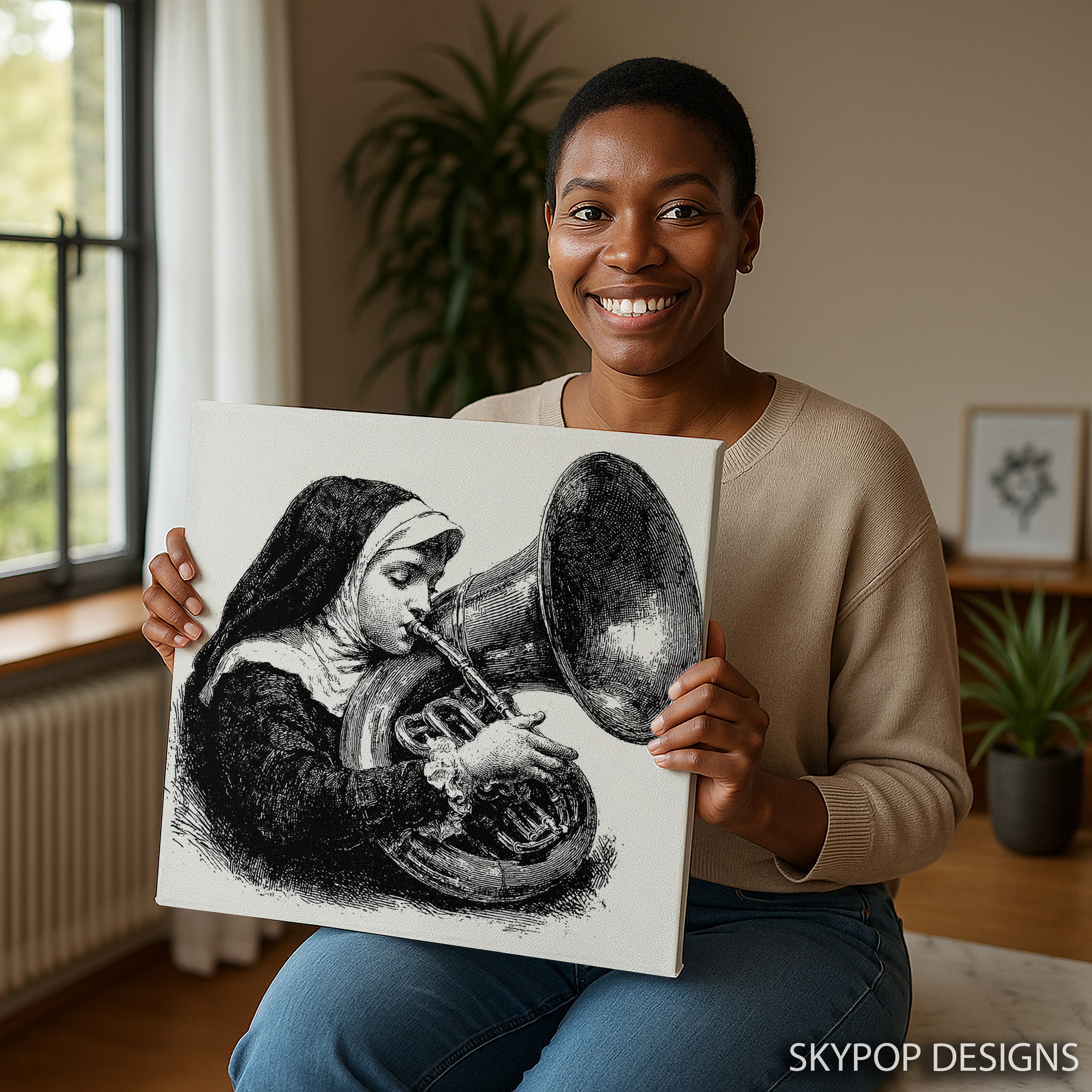 3.jpg Nun Playing Trumpet Art