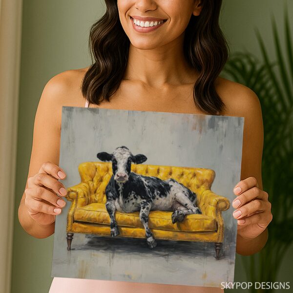 Cow on Yellow Couch Art
