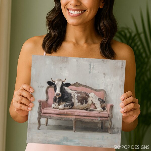 Cow on Pink Couch Art