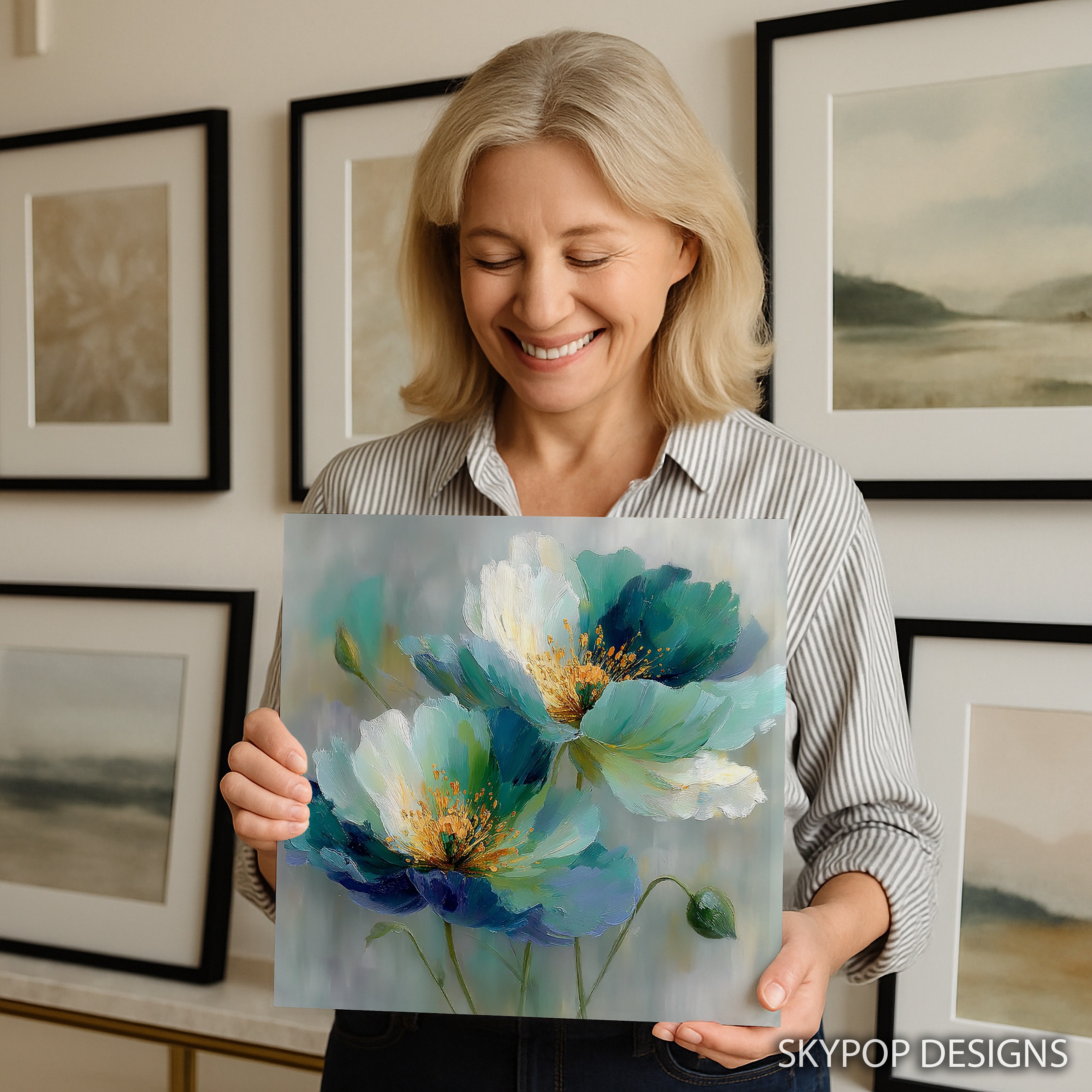 3.jpg Teal Poppy Bloom Art