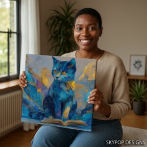 Blue Cat Reading Art