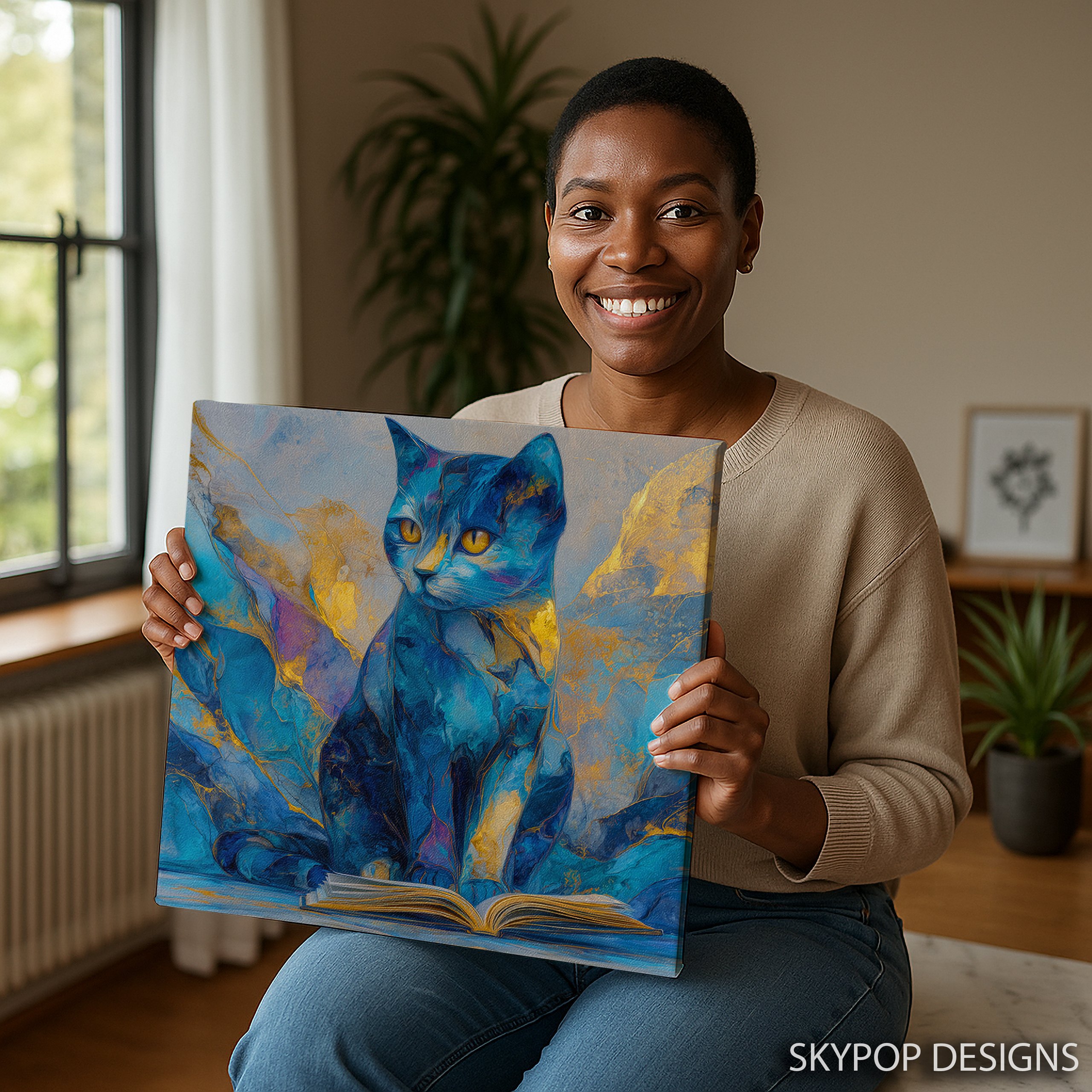 3.jpg Blue Cat Reading Art