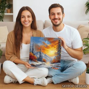 Fiery Winter Sunset Mountain Art