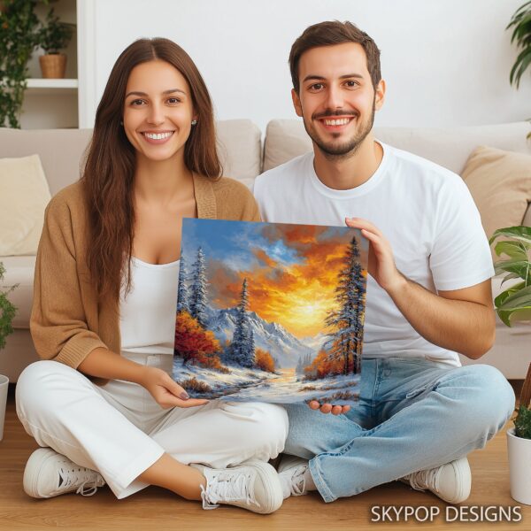 Fiery Winter Sunset Mountain Art