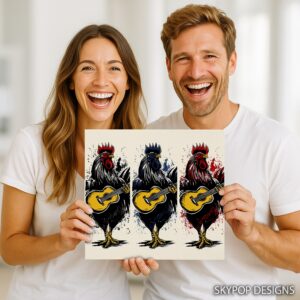 Guitar Playing Rooster Art