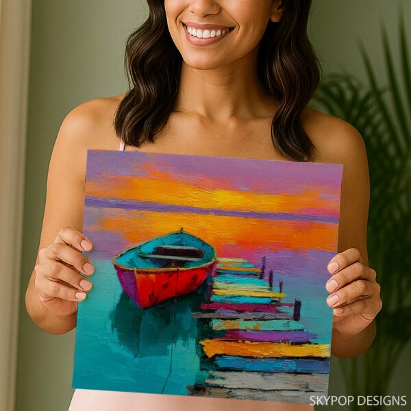 Vibrant Sunset Boat Art