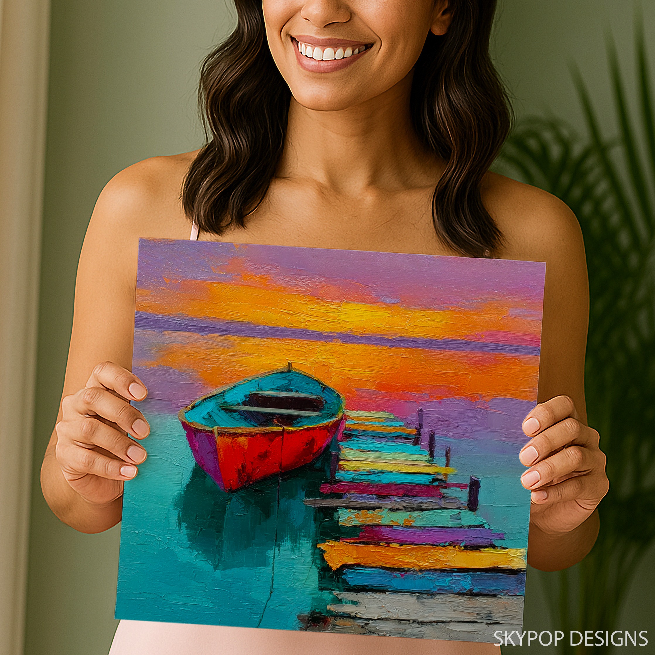 3.jpg Vibrant Sunset Boat Art