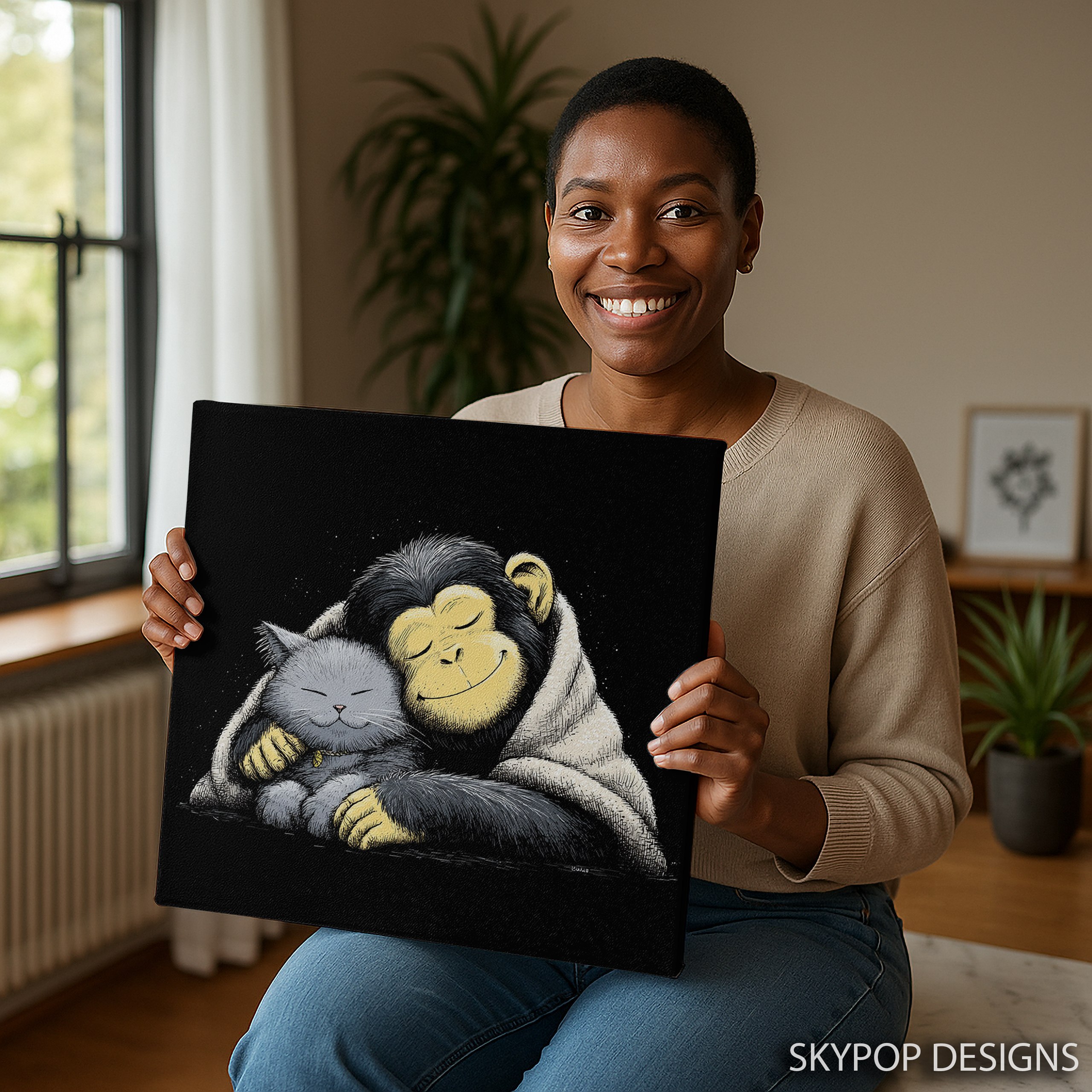 3.jpg Monkey Cat Cuddle Art