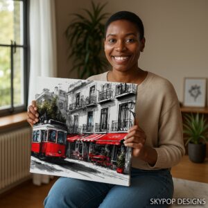 Red Tram City Scene Art