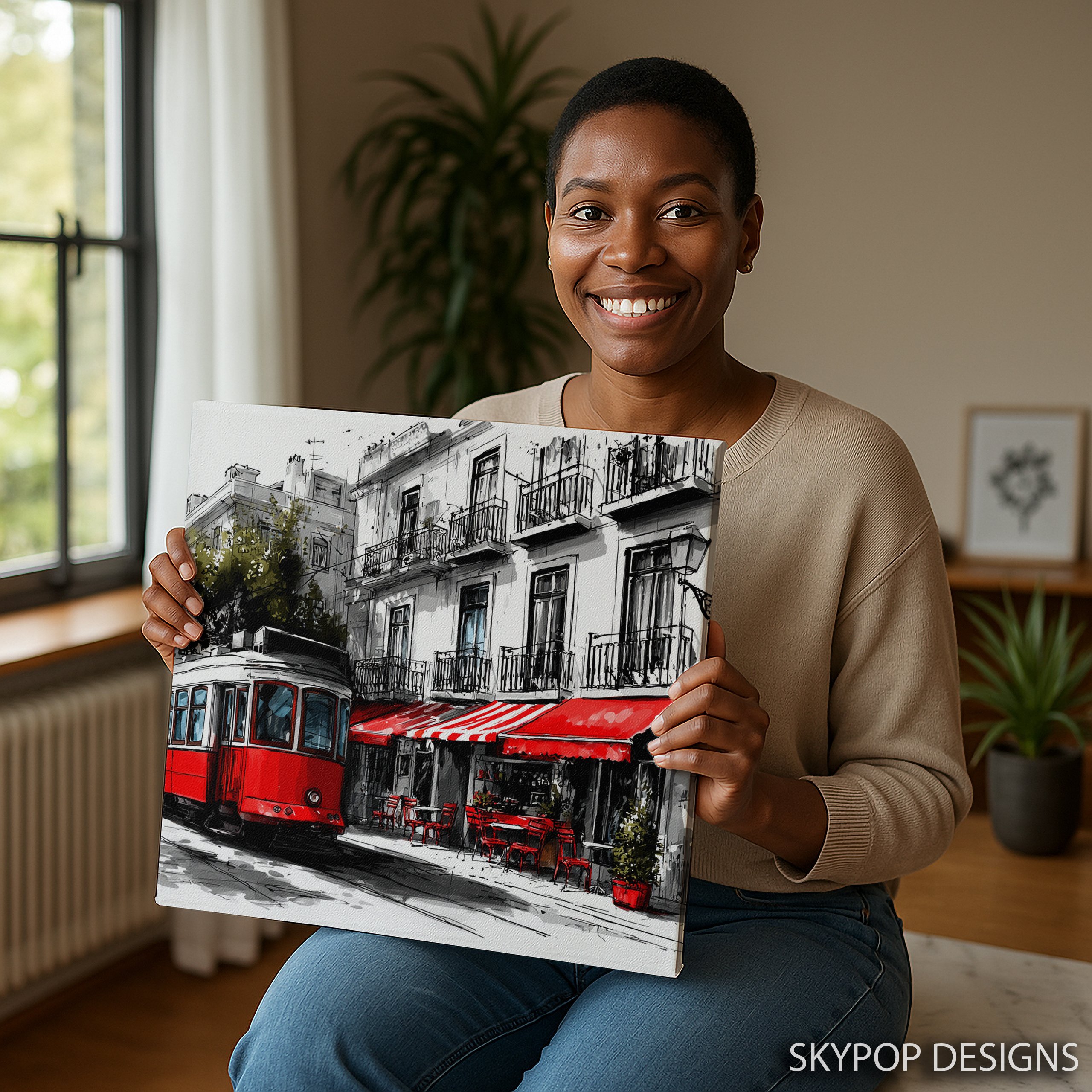 3.jpg Red Tram City Scene Art