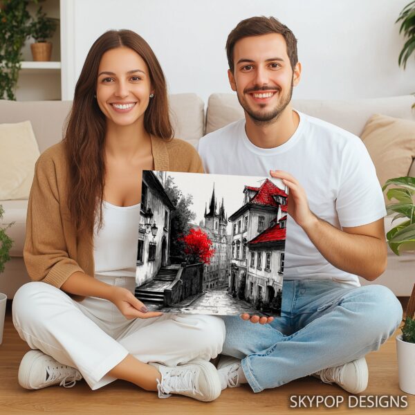 Red Roofed Prague Cityscape Art