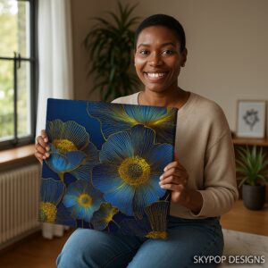 Golden Blue Floral Art