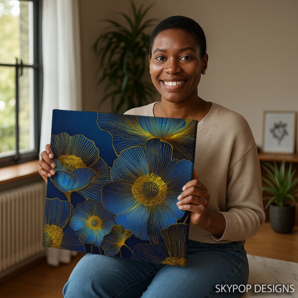 Golden Blue Floral Art