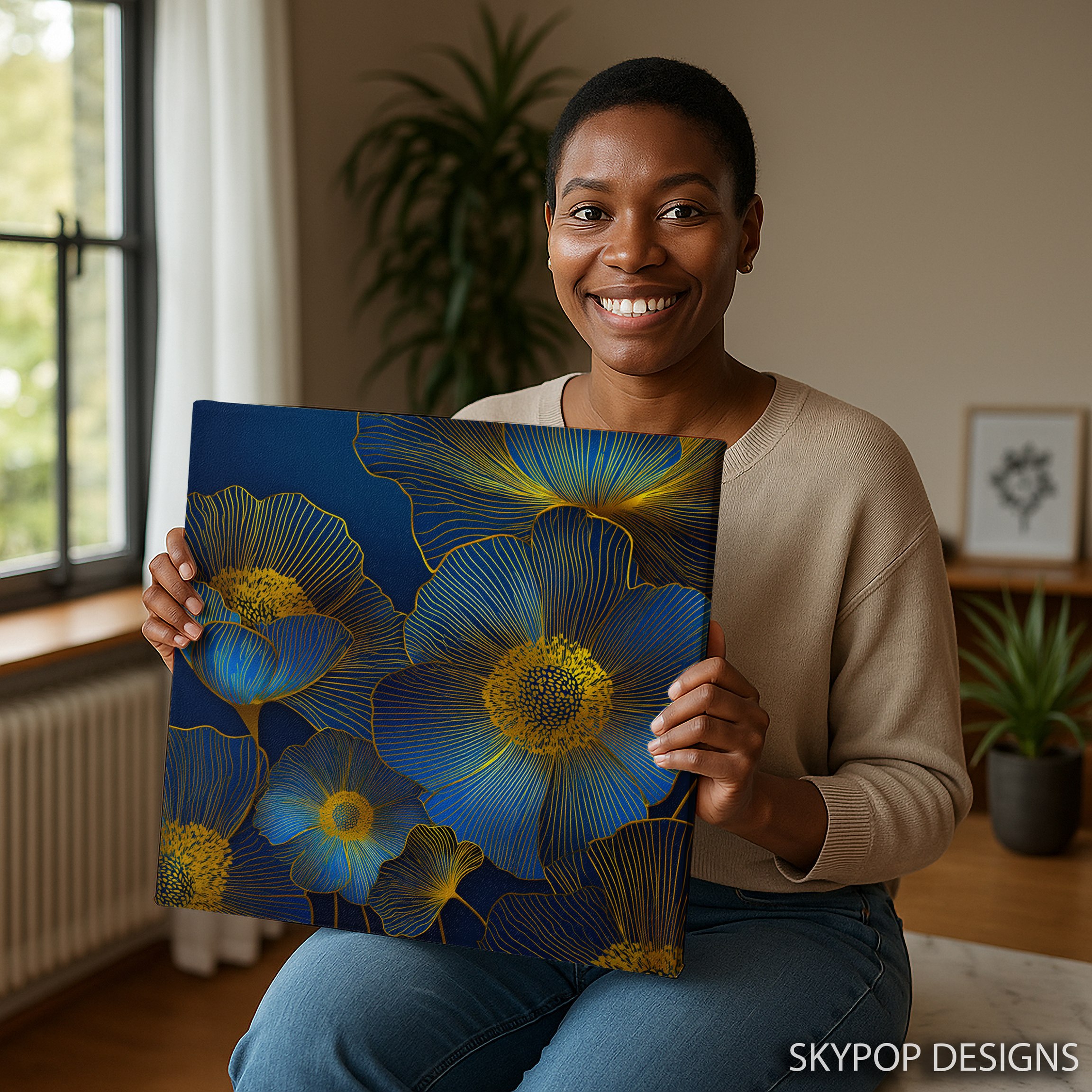 3.jpg Golden Blue Floral Art