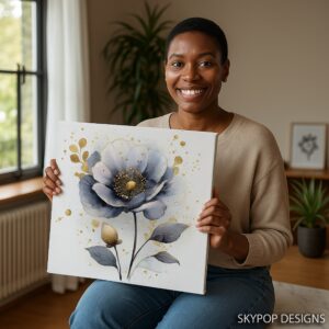 Blue Gold Flower Art