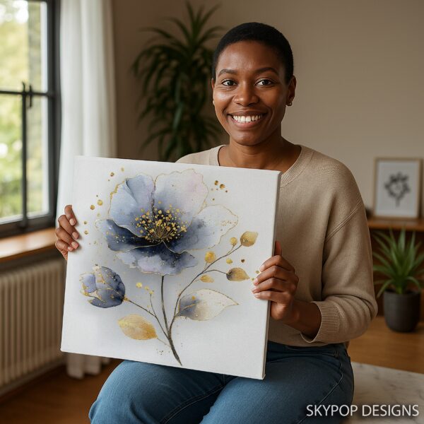 Blue Gold Flower Art