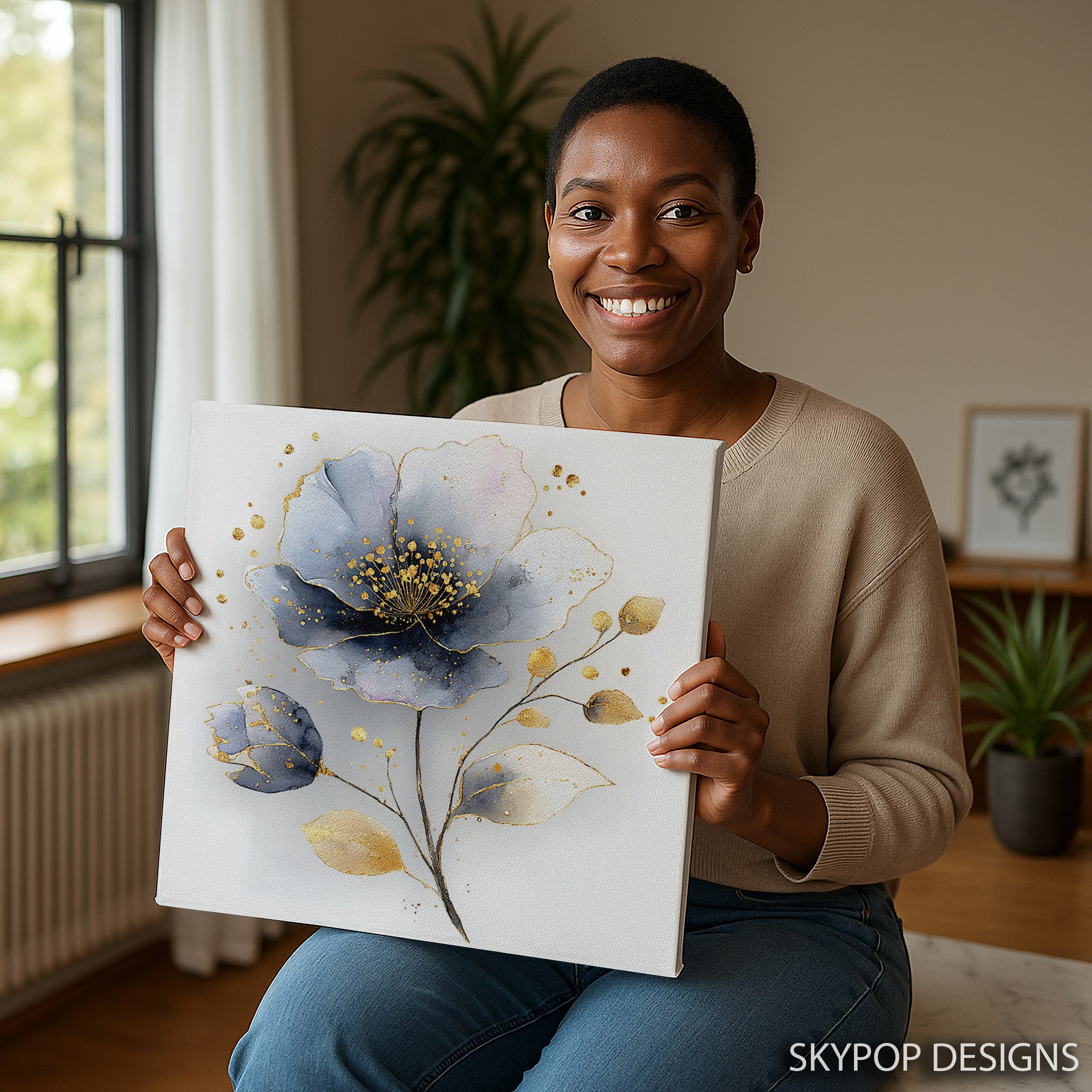 3.jpg Blue Gold Flower Art