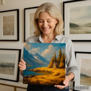 Mountain Lake Cabin Art