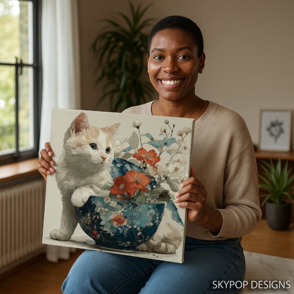 Cat and Flowers Art
