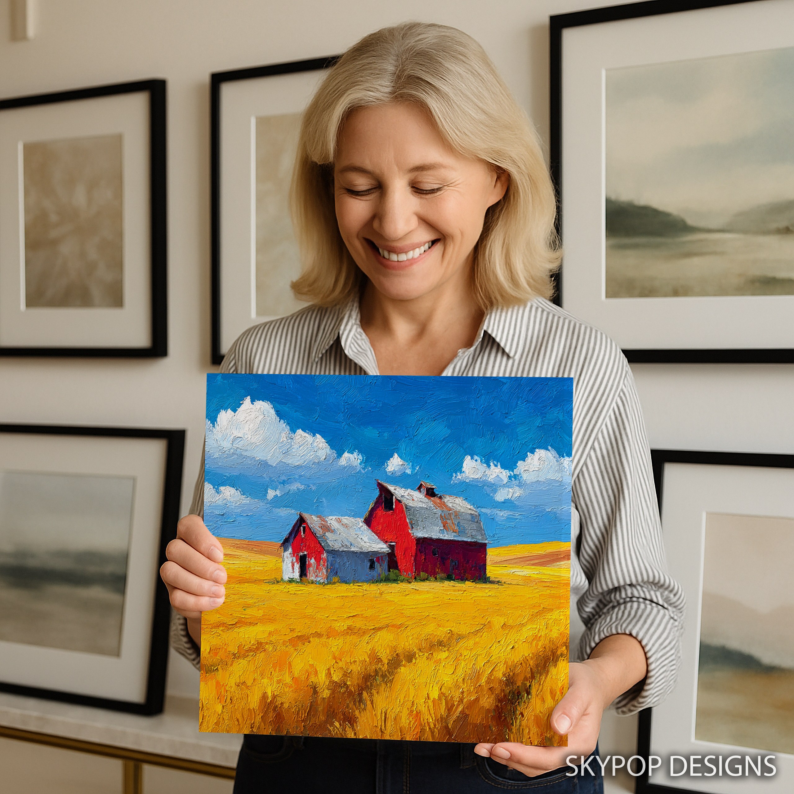 3.jpg Red Barn Wheat Field Art
