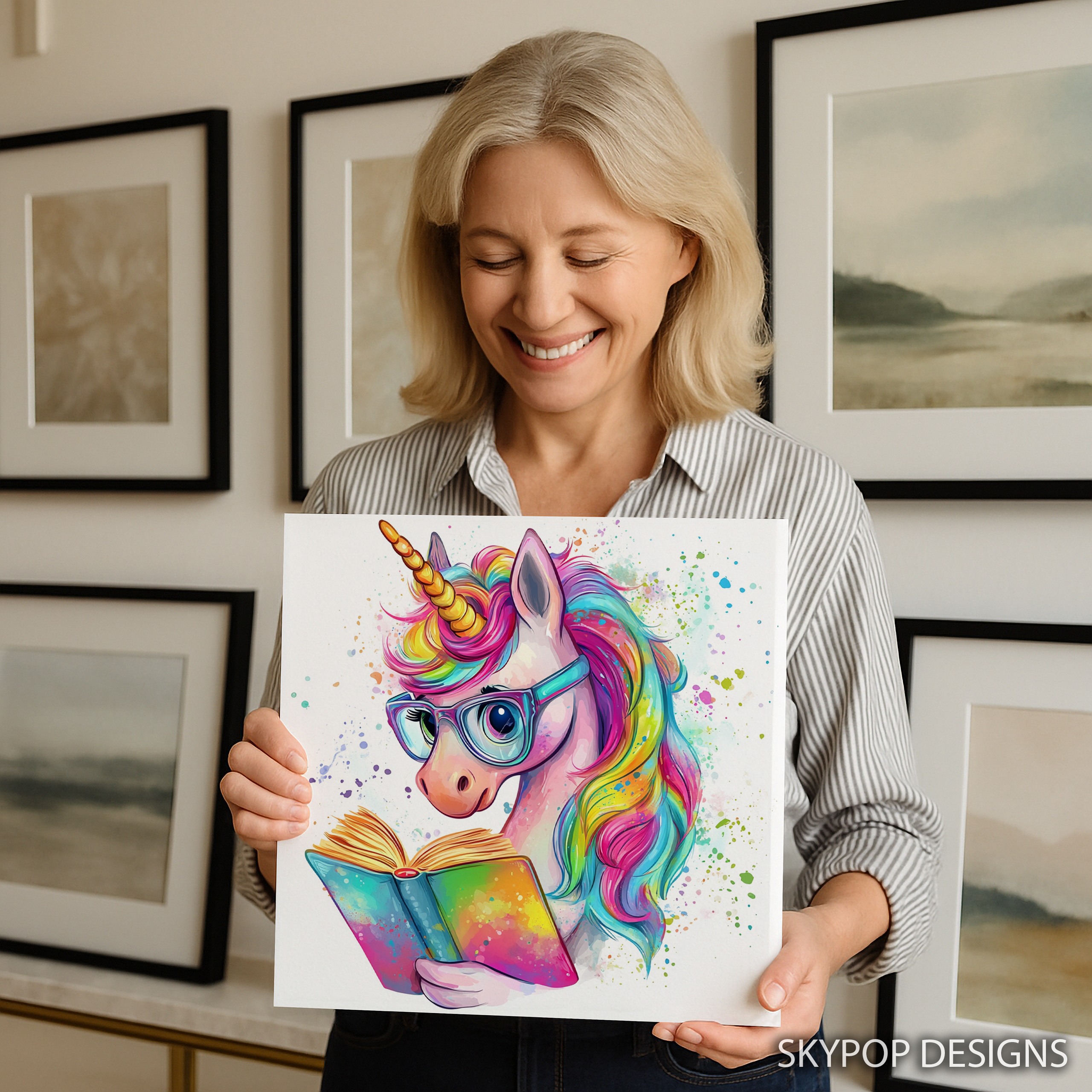 3.jpg Unicorn Reading Book Art