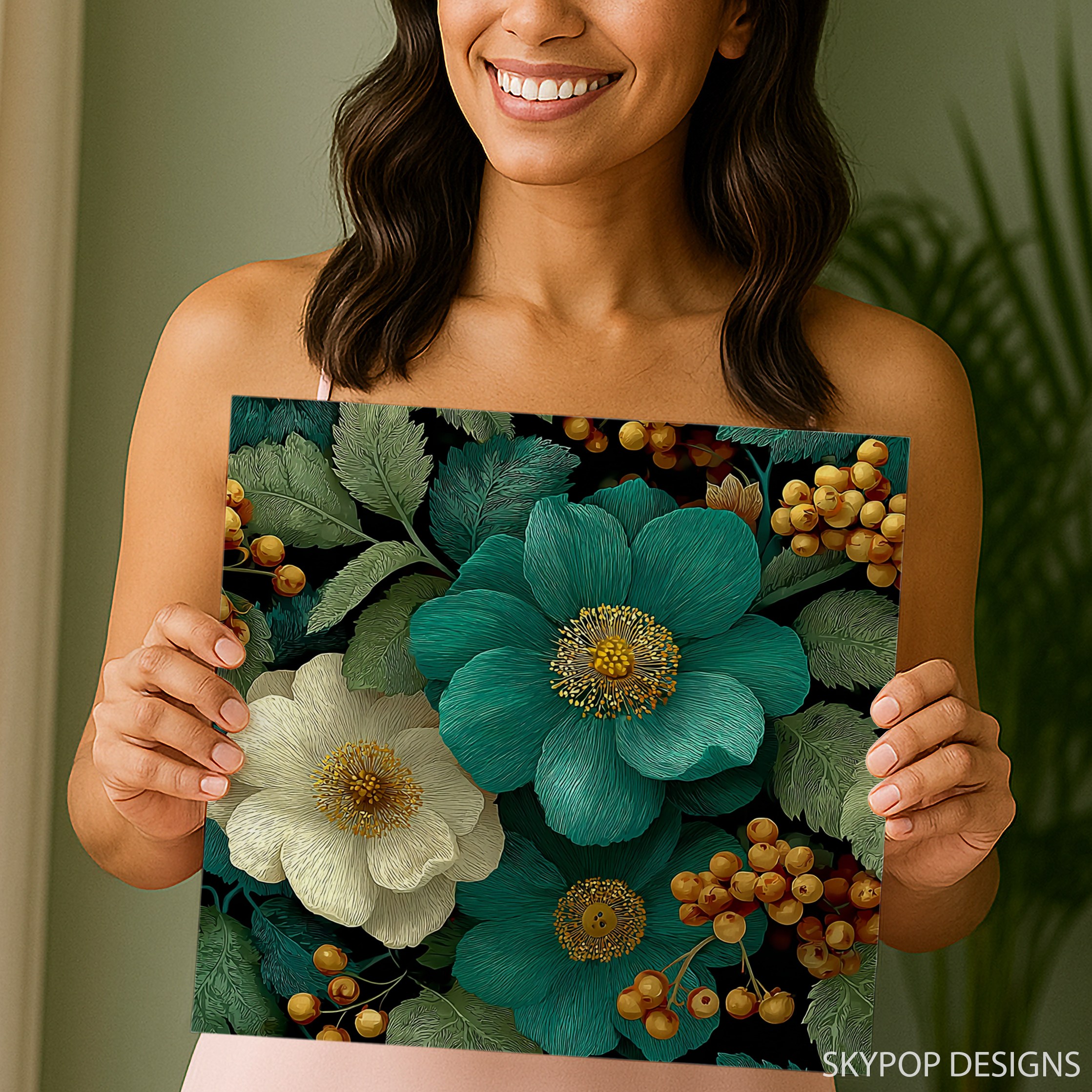 3.jpg Teal Flower Art