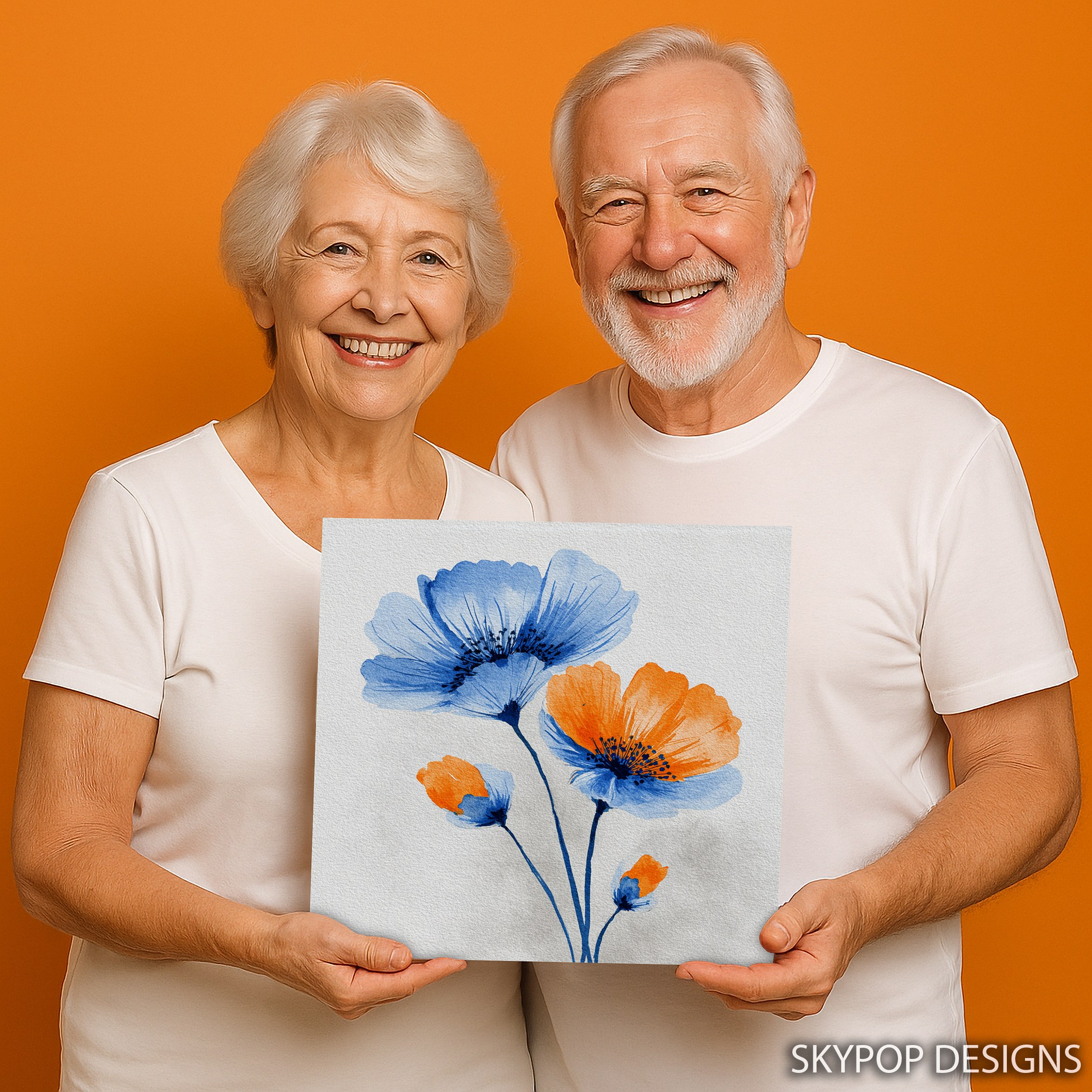 3.jpg Blue Orange Flower Art