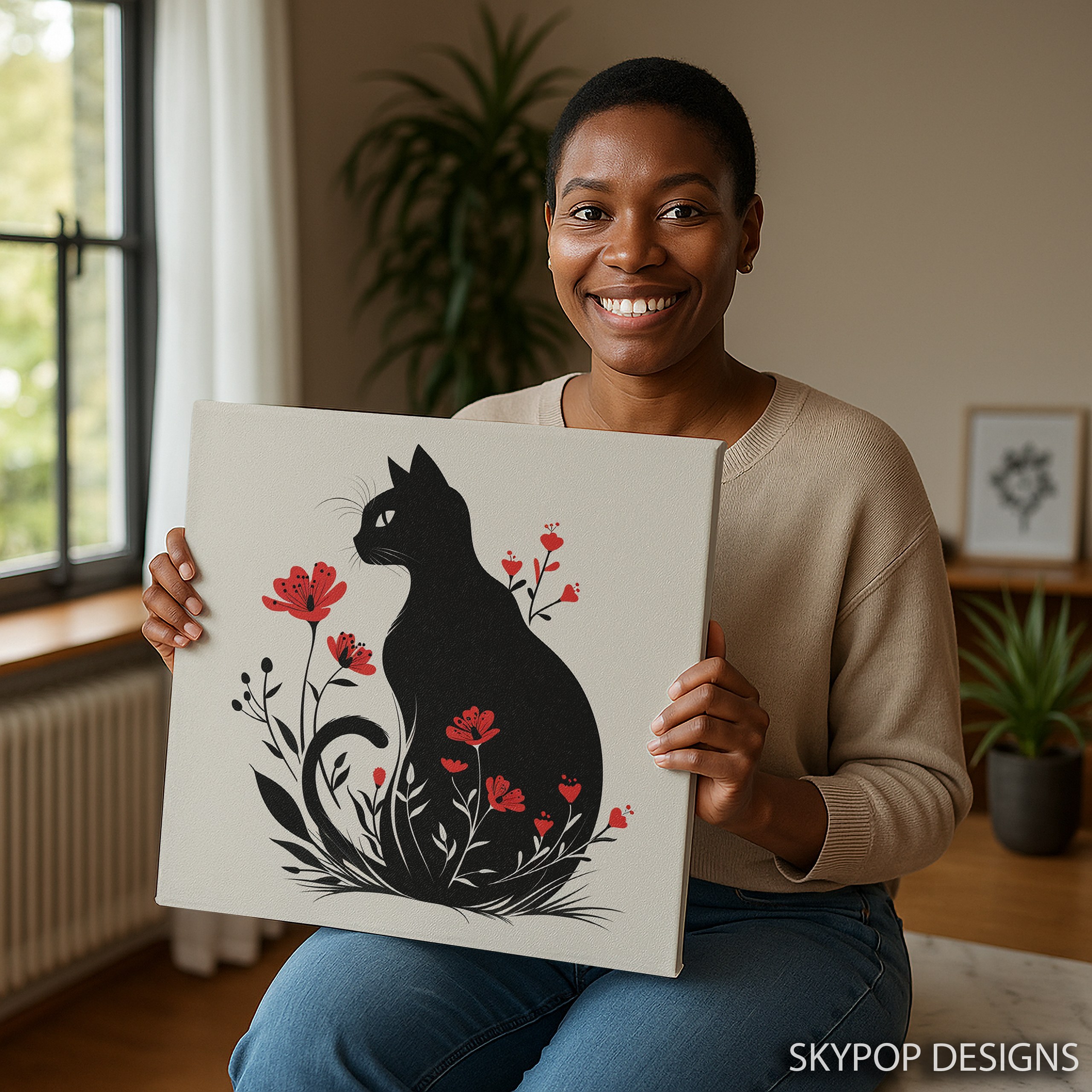 3.jpg Black Cat Flower Art