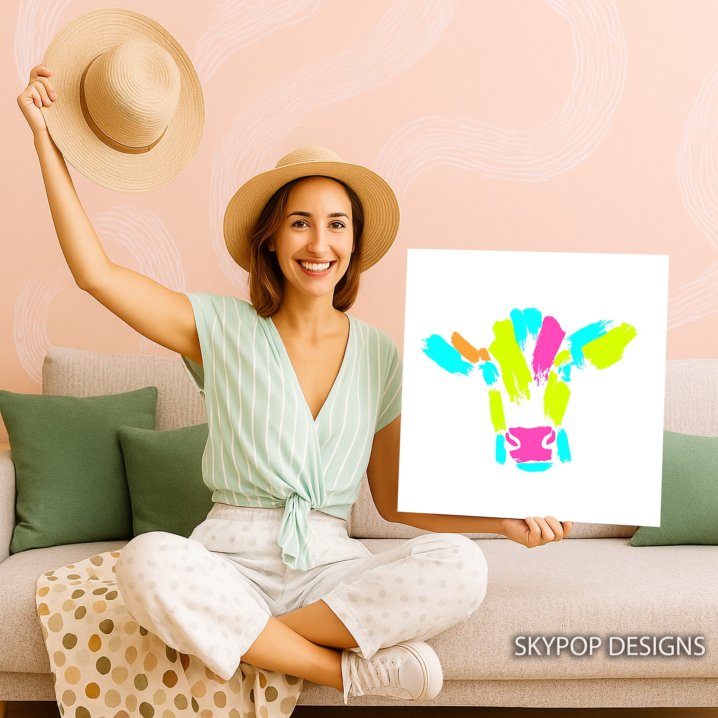 3.jpg Colorful Cow Art