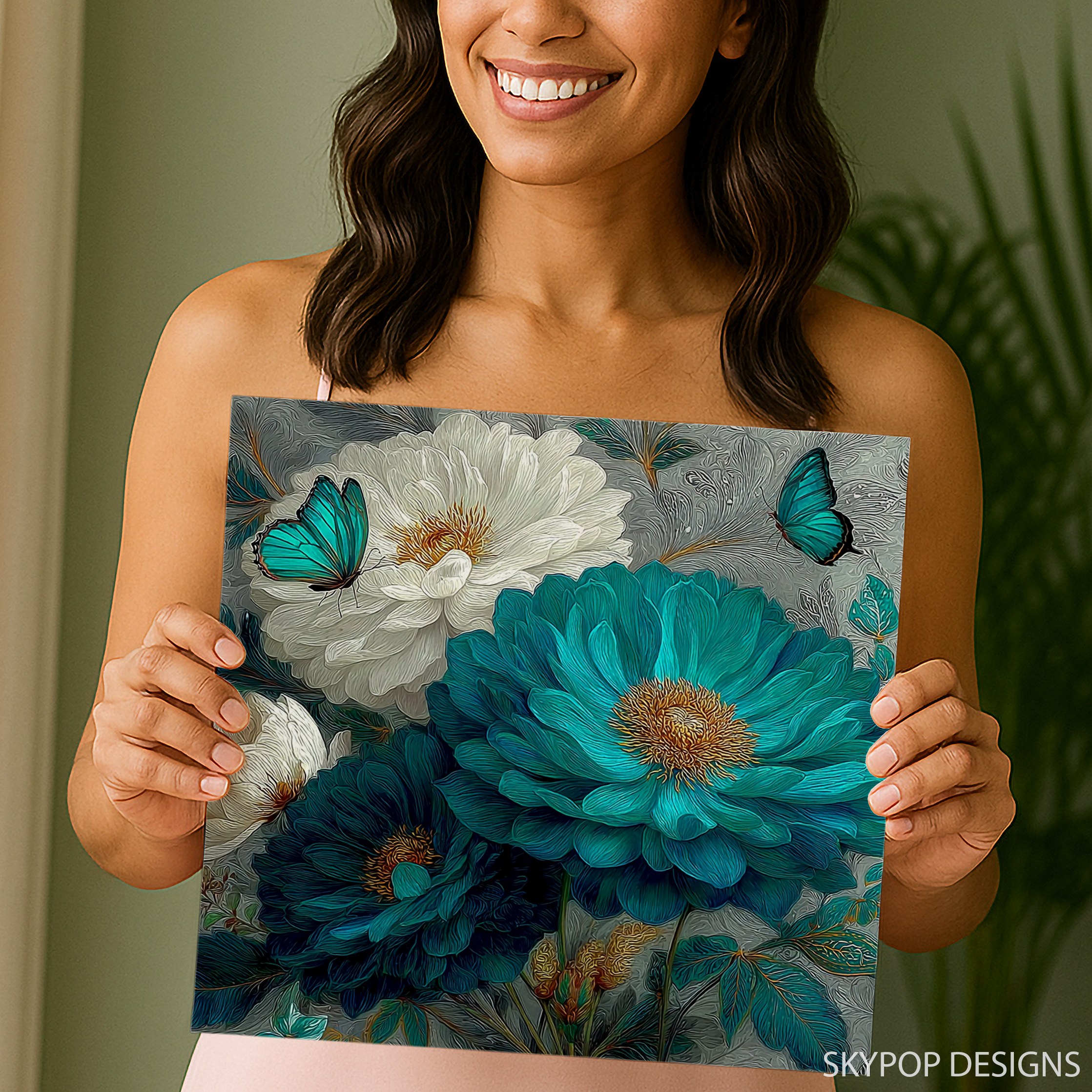3.jpg Teal Peony Butterfly Art