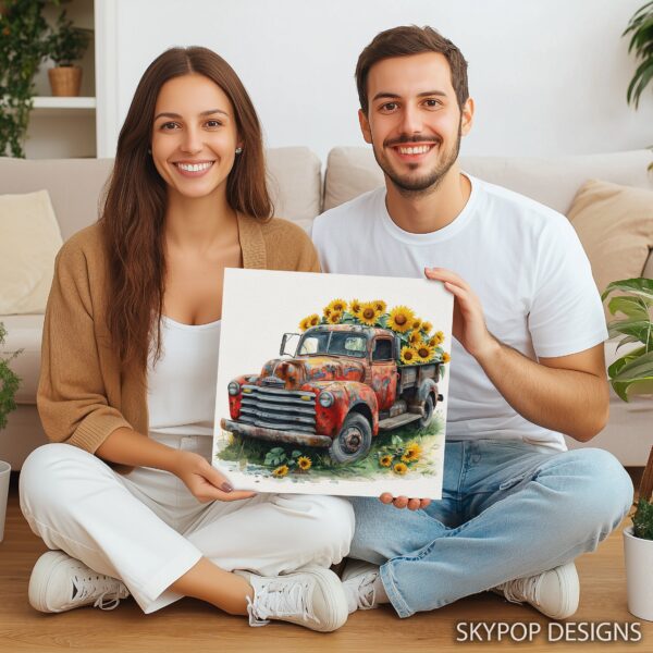 Vintage Truck Sunflower Art