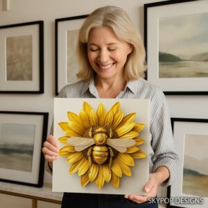 Golden Bee Sunflower Art
