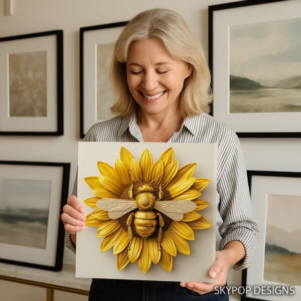 Golden Bee Sunflower Art